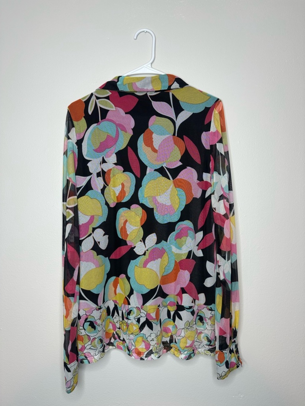 Joie Sheer Floral Button-Up Blouse - Black Multicolor Size XL - Picture 4 of 6